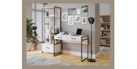 Ensemble bureau console et bibliothèque collection JAINA coloris blanc et noir