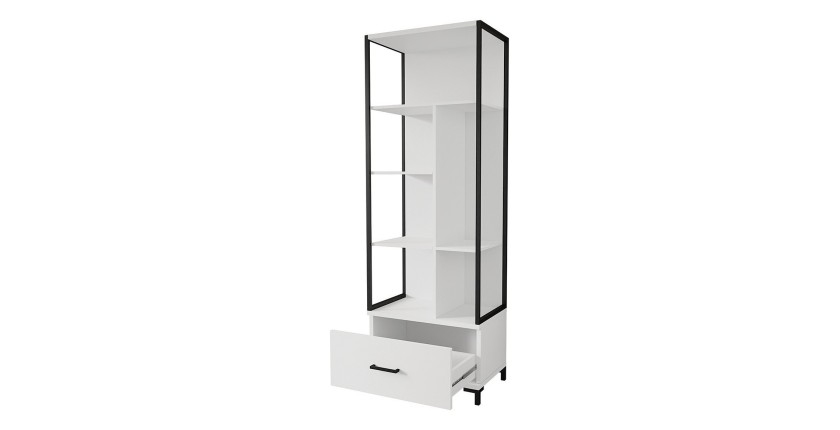 Ensemble bureau console et bibliothèque collection JAINA coloris blanc et noir