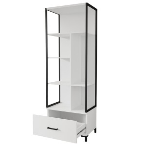 Ensemble bureau console et bibliothèque collection JAINA coloris blanc et noir
