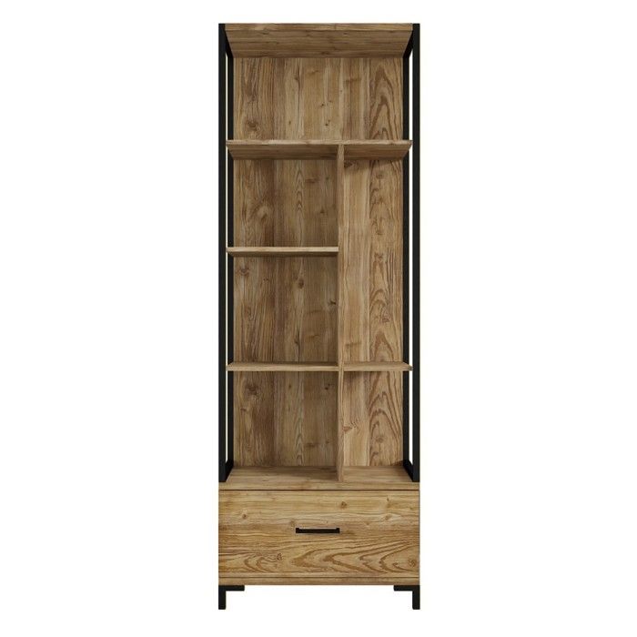 Ensemble bureau console et bibliothèque collection JAINA coloris chêne et noir