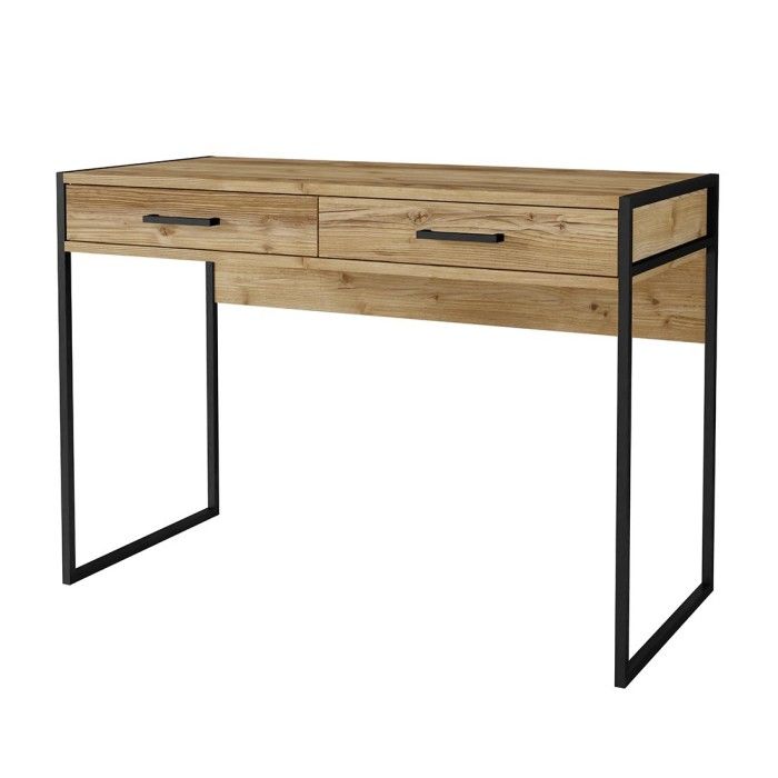 Ensemble bureau console et bibliothèque collection JAINA coloris chêne et noir