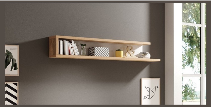 Étagère murale 180cm coloris chêne et blanc brillant collection SINATRA