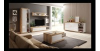 Étagère murale 180cm coloris chêne et blanc brillant collection SINATRA