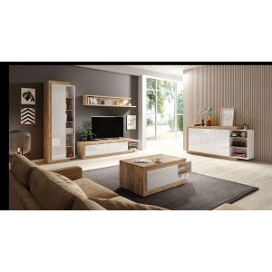 Étagère murale 180cm coloris chêne et blanc brillant collection SINATRA