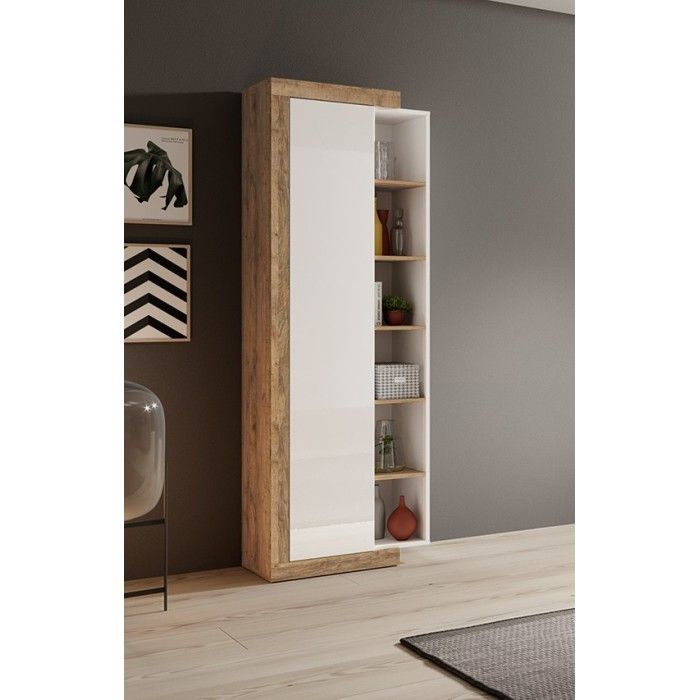Vitrine design coloris chêne et blanc brillant collection SINATRA.