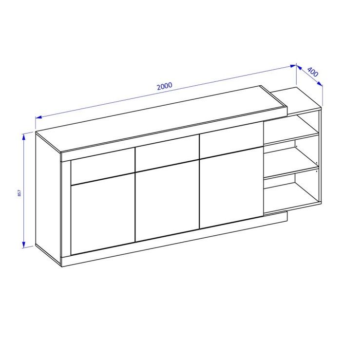 Buffet 200cm coloris chêne et blanc brillant avec nombreux rangements collection SINATRA.