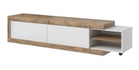 Meuble TV extensible de 200 à 240 cm couleur chêne et blanc brillant collection SINATRA.