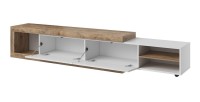 Meuble TV extensible de 200 à 240 cm couleur chêne et blanc brillant collection SINATRA.