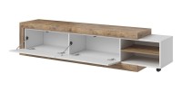 Meuble TV extensible de 200 à 240 cm couleur chêne et blanc brillant collection SINATRA.
