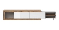 Meuble TV extensible de 200 à 240 cm couleur chêne et blanc brillant collection SINATRA.