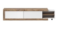 Meuble TV extensible de 200 à 240 cm couleur chêne et blanc brillant collection SINATRA.