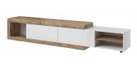 Meuble TV extensible de 200 à 240 cm couleur chêne et blanc brillant collection SINATRA.
