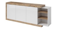 Buffet XL 220cm coloris chêne et blanc brillant avec nombreux rangements collection SINATRA.