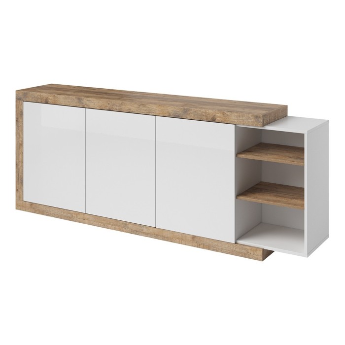 Buffet XL 220cm coloris chêne et blanc brillant avec nombreux rangements collection SINATRA.