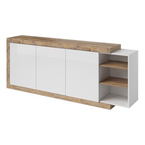 Buffet XL 220cm coloris chêne et blanc brillant avec nombreux rangements collection SINATRA.