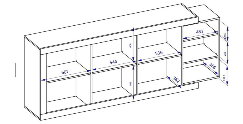 Buffet XL 220cm coloris chêne et blanc brillant avec nombreux rangements collection SINATRA.