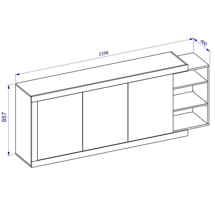 Buffet XL 220cm coloris chêne et blanc brillant avec nombreux rangements collection SINATRA.