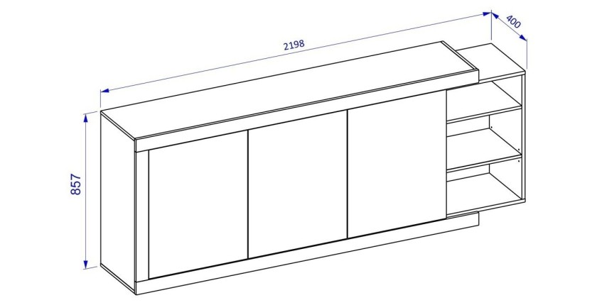 Buffet XL 220cm coloris chêne et blanc brillant avec nombreux rangements collection SINATRA.