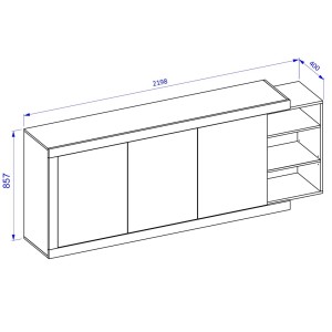 Buffet XL 220cm coloris chêne et blanc brillant avec nombreux rangements collection SINATRA.