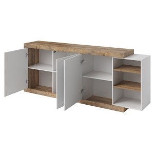 Buffet XL 220cm coloris chêne et blanc brillant avec nombreux rangements collection SINATRA.