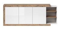 Buffet XL 220cm coloris chêne et blanc brillant avec nombreux rangements collection SINATRA.