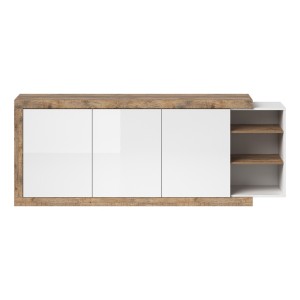 Buffet XL 220cm coloris chêne et blanc brillant avec nombreux rangements collection SINATRA.