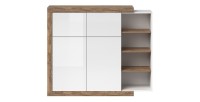 Vitrine petit modèle design coloris chêne et blanc brillant collection SINATRA.