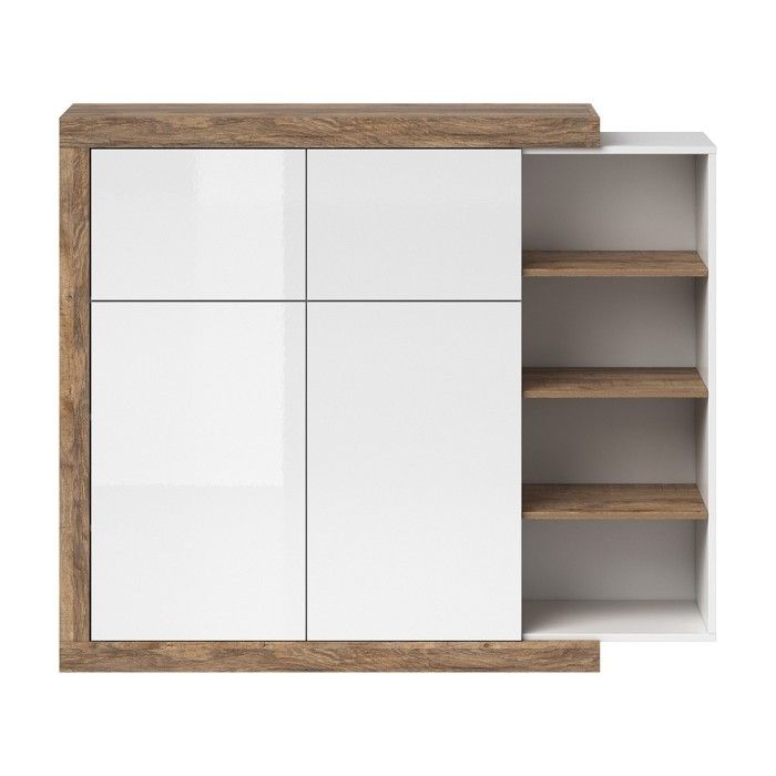 Vitrine petit modèle design coloris chêne et blanc brillant collection SINATRA.