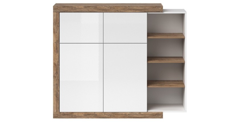 Vitrine petit modèle design coloris chêne et blanc brillant collection SINATRA.
