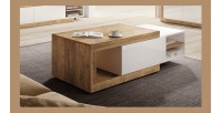 Table basse design extensible collection SINATRA. Couleur chêne foncé et blanc mat.