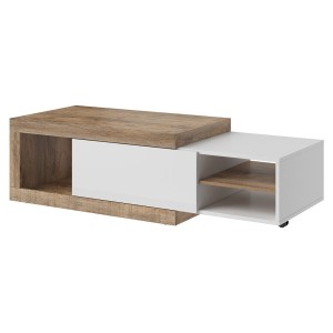 Table basse design extensible collection SINATRA. Couleur chêne foncé et blanc mat.