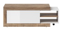 Table basse design extensible collection SINATRA. Couleur chêne foncé et blanc mat.