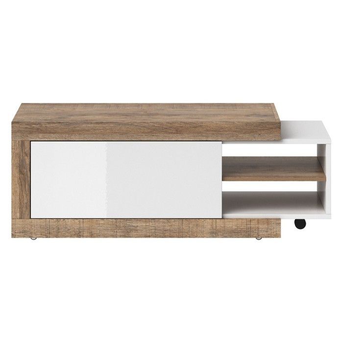 Table basse design extensible collection SINATRA. Couleur chêne foncé et blanc mat.