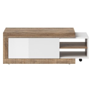Table basse design extensible collection SINATRA. Couleur chêne foncé et blanc mat.