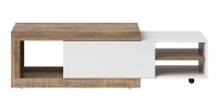 Table basse design extensible collection SINATRA. Couleur chêne foncé et blanc mat.