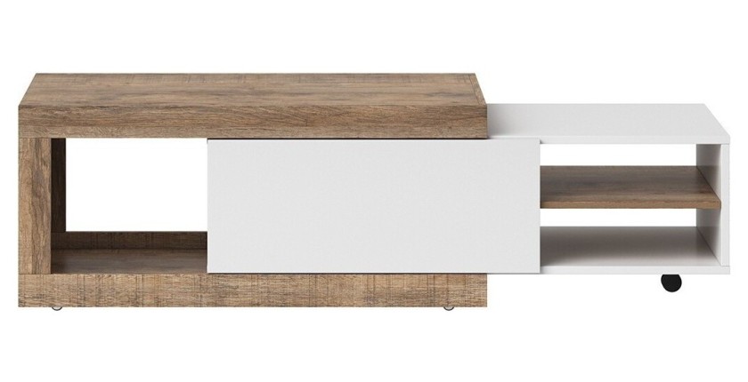 Table basse design extensible collection SINATRA. Couleur chêne foncé et blanc mat.