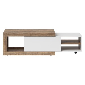 Table basse design extensible collection SINATRA. Couleur chêne foncé et blanc mat.