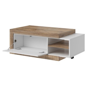 Table basse design extensible collection SINATRA. Couleur chêne foncé et blanc mat.