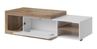 Table basse design extensible collection SINATRA. Couleur chêne foncé et blanc mat.