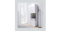 Vitrine, bibliothèque, vaisselier KILES coloris blanc et gris. Modèle vitrine droite. LED intégrée