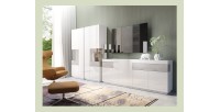 Vitrine, bibliothèque, vaisselier KILES coloris blanc et gris. Modèle vitrine droite. LED intégrée