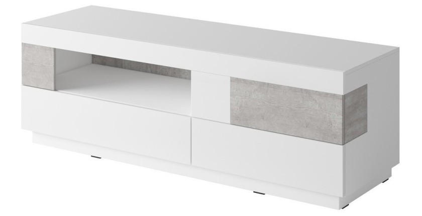 Meuble TV 160cm collection KILES. Coloris blanc et gris. Style design. LED intégrée