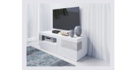 Meuble TV 160cm collection KILES. Coloris blanc et gris. Style design. LED intégrée