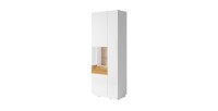 Vitrine, bibliothèque, vaisselier KILES coloris gris blanc et chêne. Modèle vitrine gauche. LED intégrée