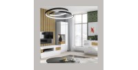 Vitrine, bibliothèque, vaisselier KILES coloris gris blanc et chêne. Modèle vitrine gauche. LED intégrée