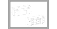 Buffet, bahut, enfilade KILES trois portes, deux tiroirs. Coloris blanc et chêne. Style design.