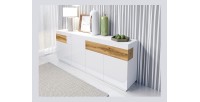 Buffet, bahut, enfilade KILES trois portes, deux tiroirs. Coloris blanc et chêne. Style design.