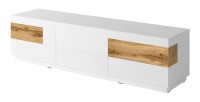 Meuble TV XL 200cm collection KILES. Coloris blanc et chêne. Style design.