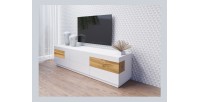 Meuble TV XL 200cm collection KILES. Coloris blanc et chêne. Style design.