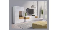Meuble TV XL 200cm collection KILES. Coloris blanc et chêne. Style design.